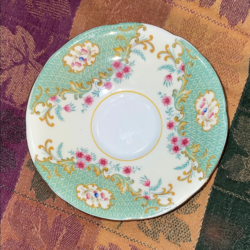 Aynsley Floral Green and White Saucer